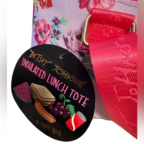 Betsey Johnson NWT Floral Pink Red & Purple Insulated Crossbody Lunch Bag (P170) - Picture 7 of 9